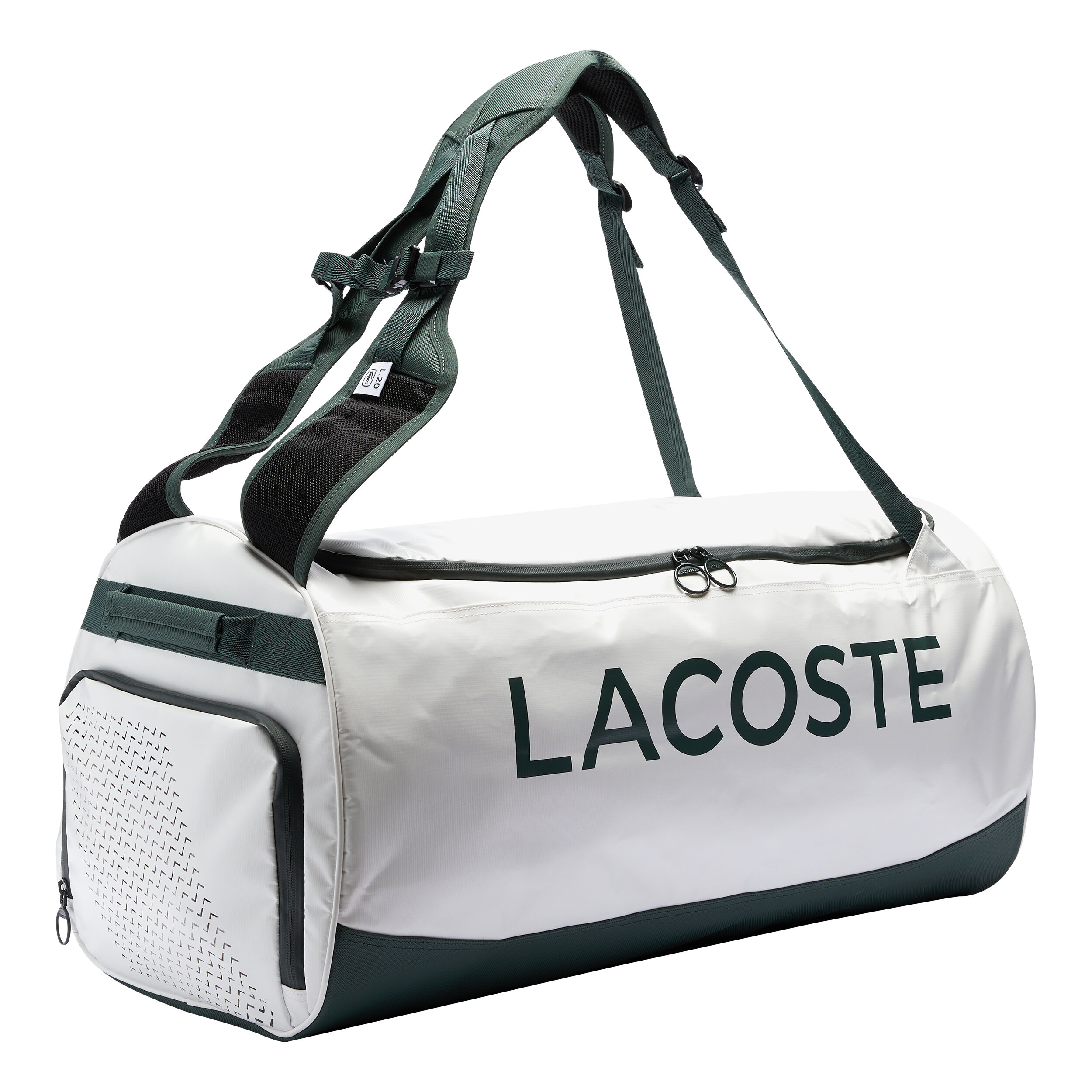 Lacoste white duffle bag deals
