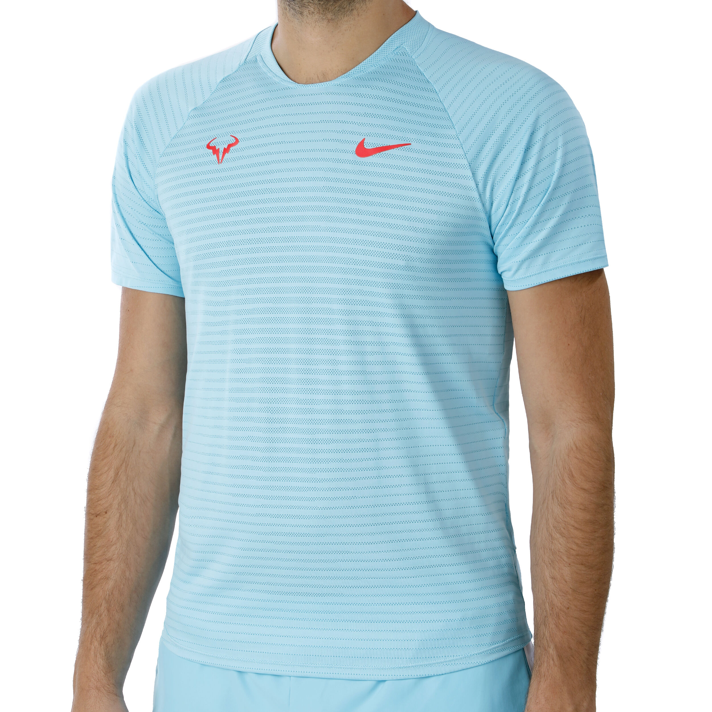 Rafael Nadal Court AeroReact Slam T Shirt Men Light Blue Neon Red