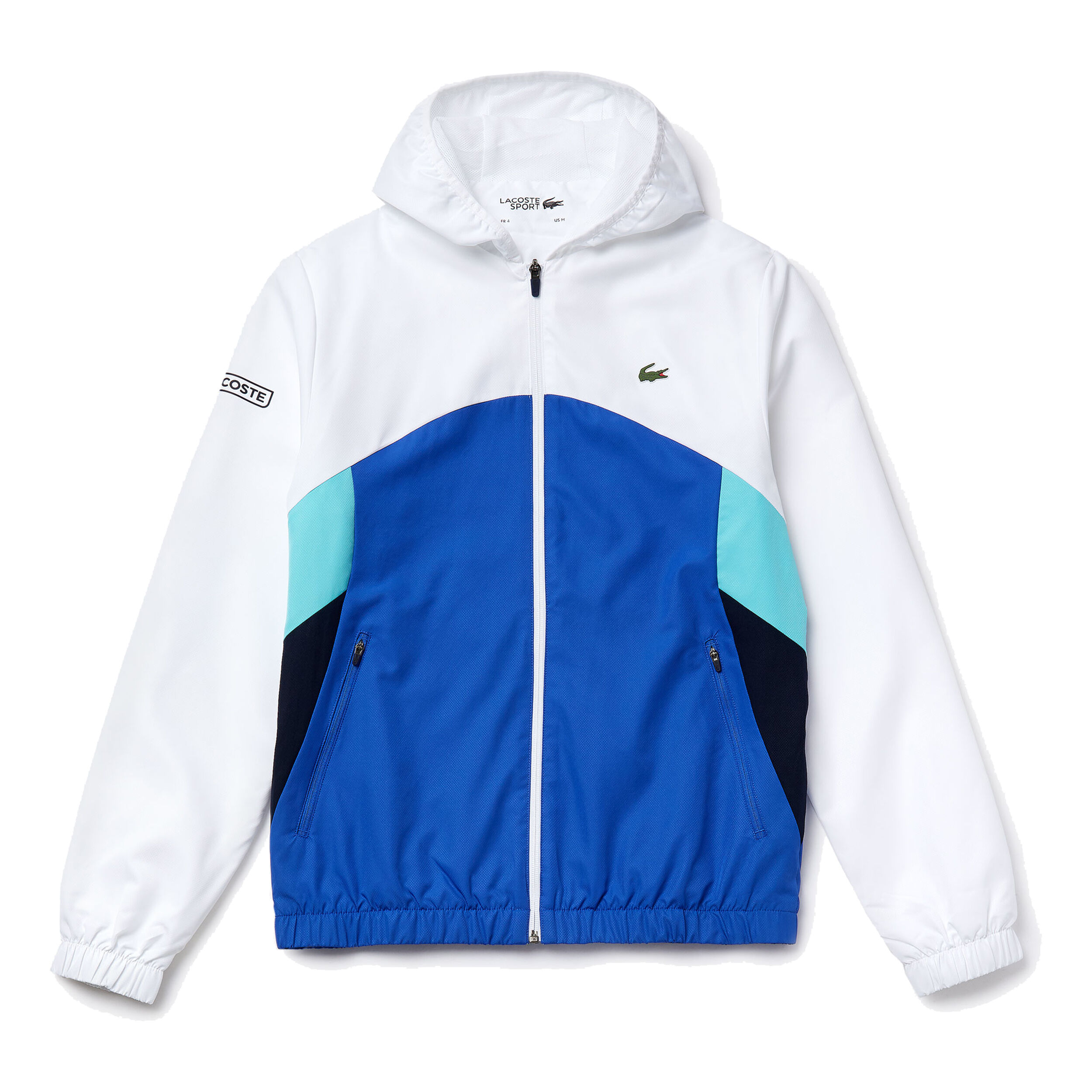 Blue and white lacoste tracksuit best sale
