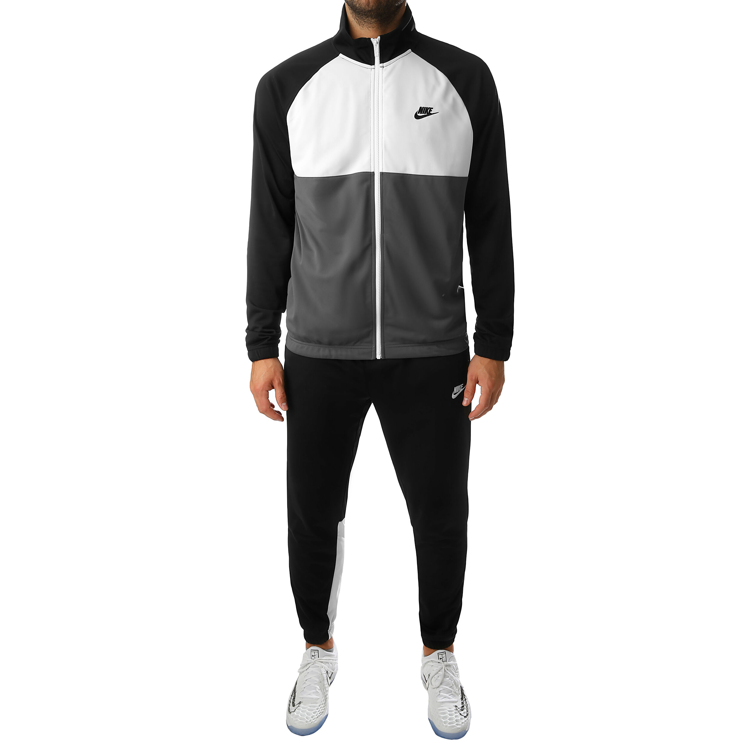 white and black nike tracksuit
