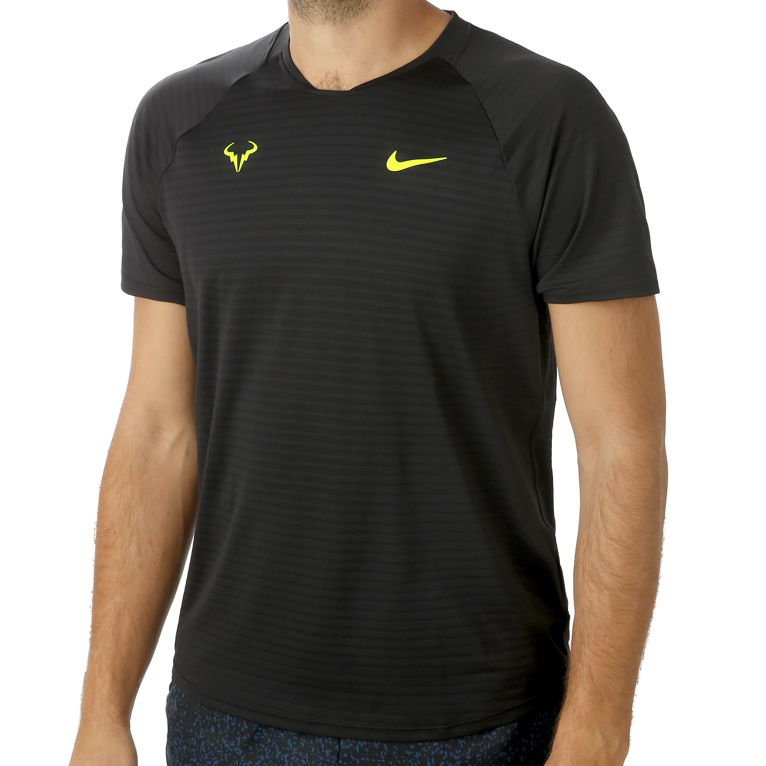 Rafael Nadal Court AeroReact Slam T Shirt Men Black Neon Yellow