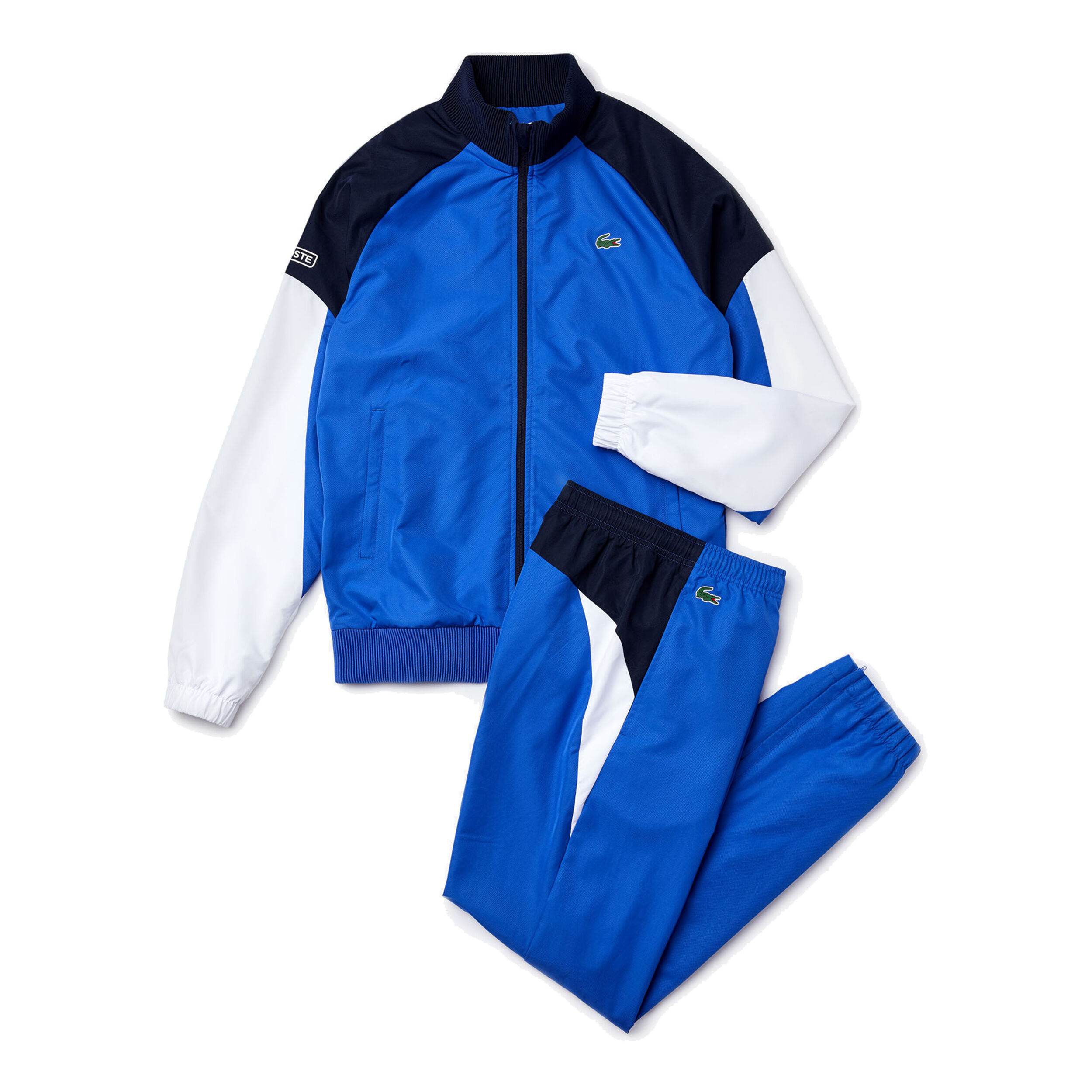Black and shop blue lacoste tracksuit