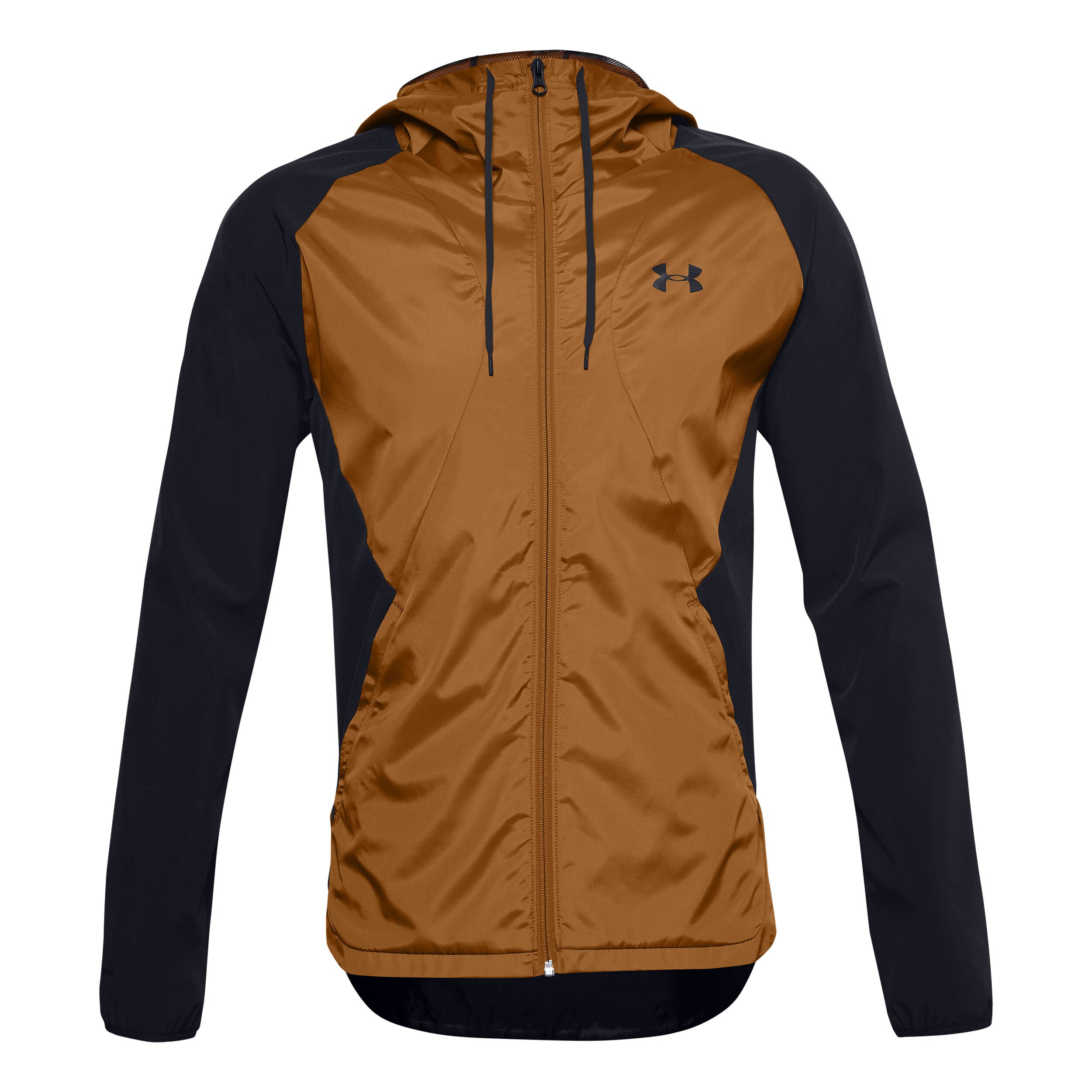 Stretch Woven Hooded Zip Hoodie Men Black Brown