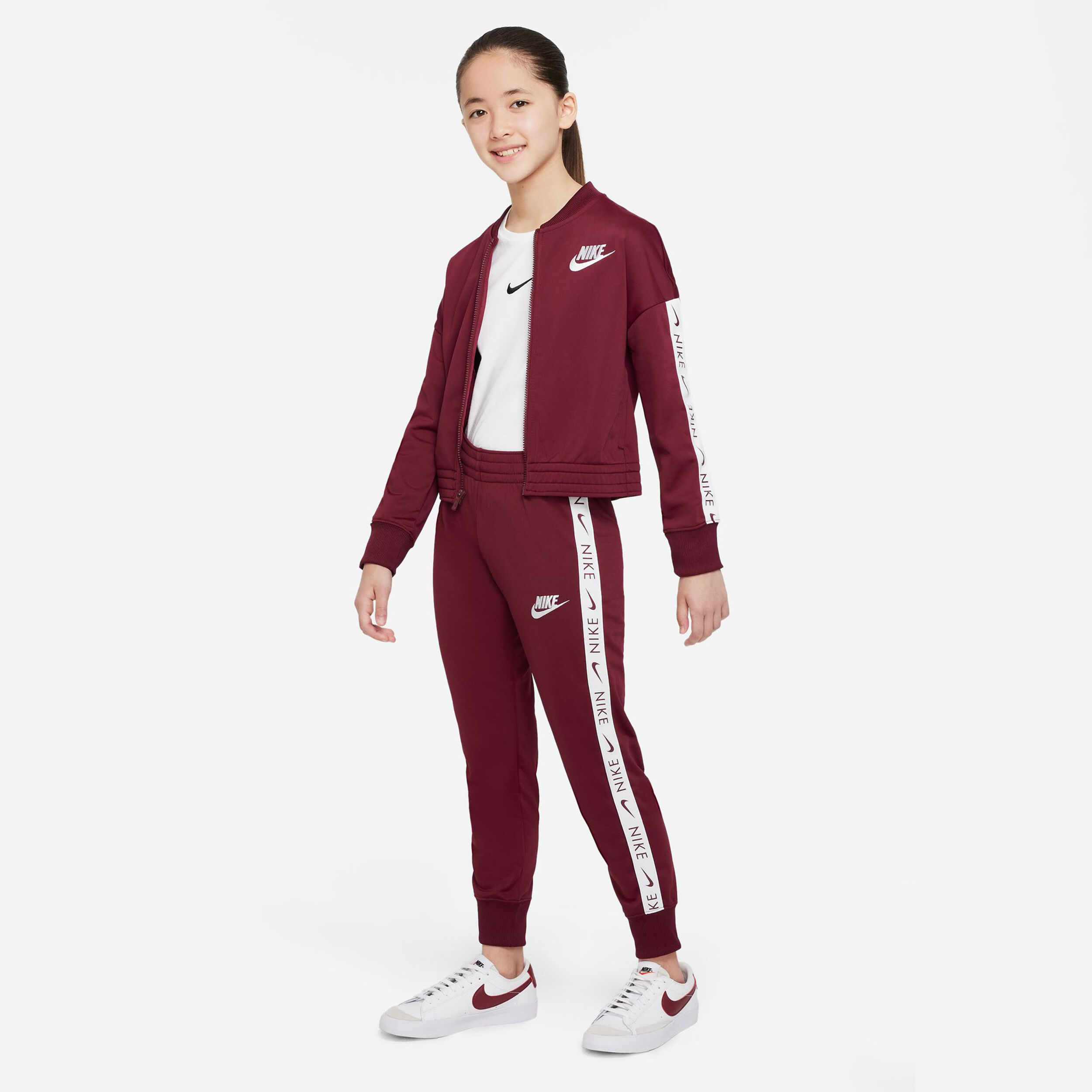 White and red nike tracksuit on sale