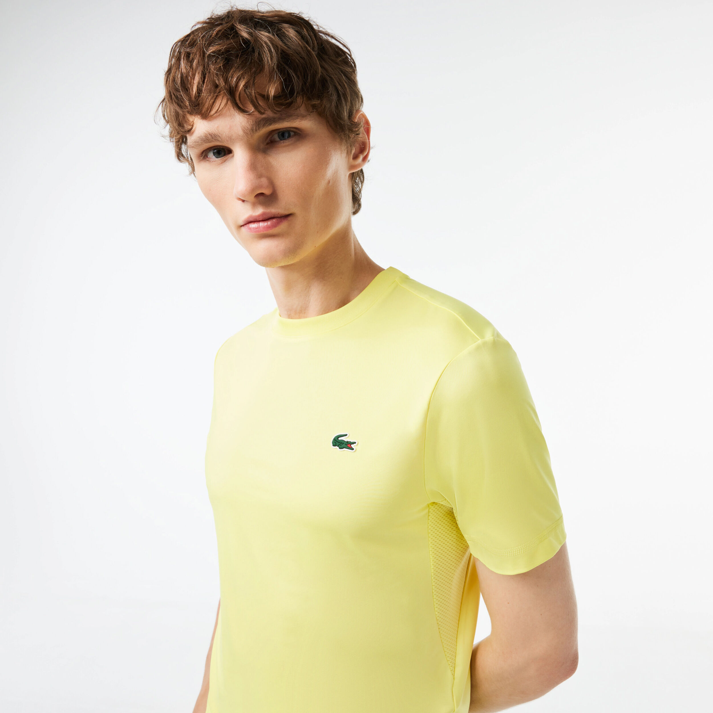 Mens yellow lacoste shop t shirt