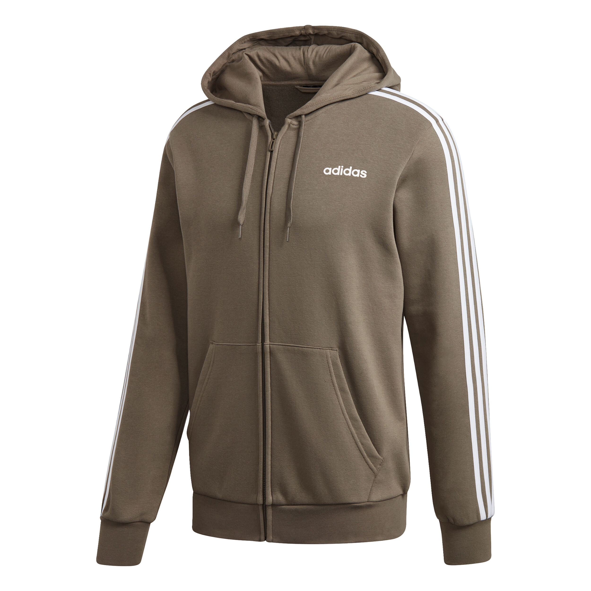 Essentials 3 Stripes Zip Hoodie Men Khaki White