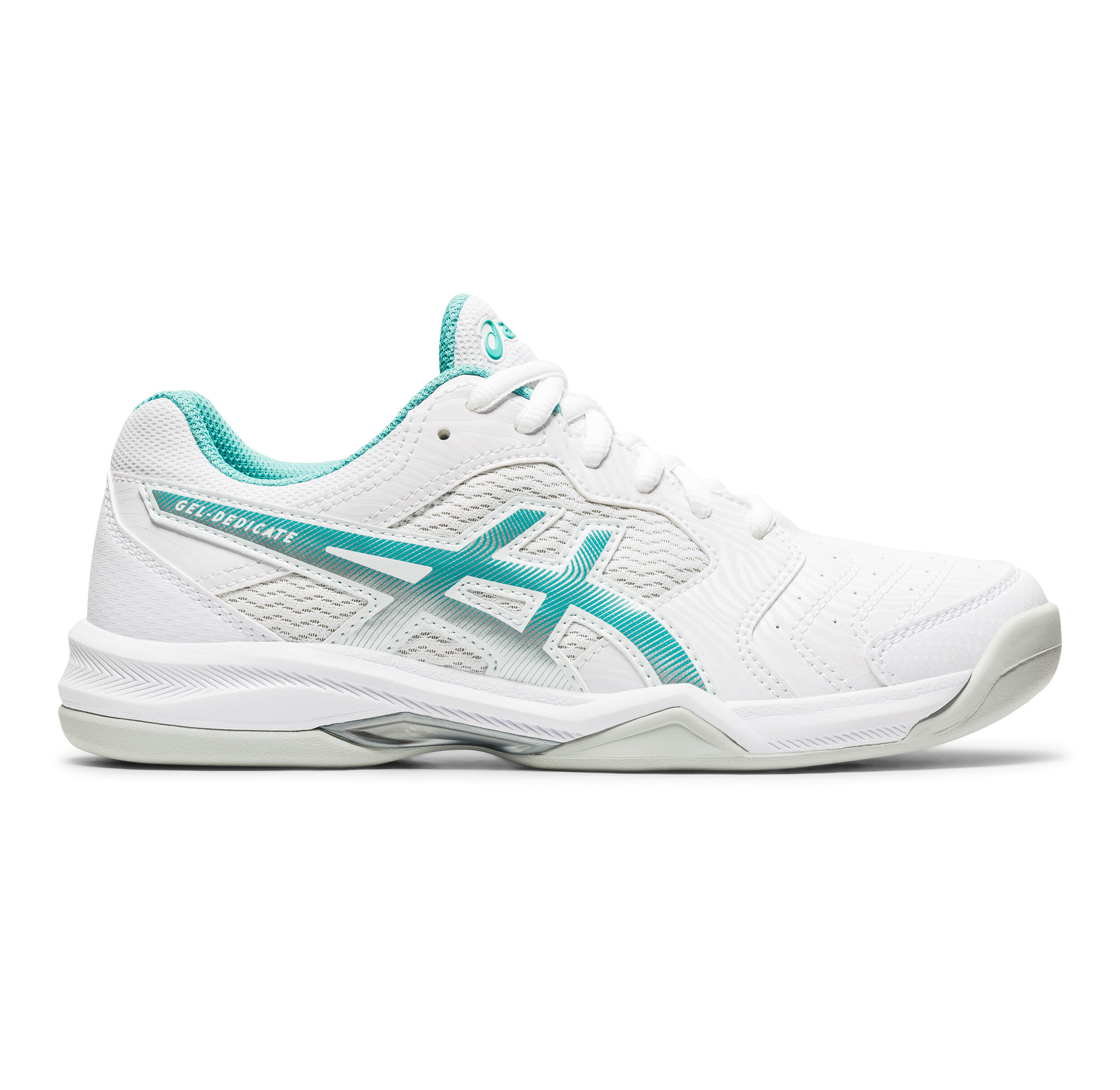 Gel Dedicate 6 Indoor Carpet Shoe Women White Turquoise