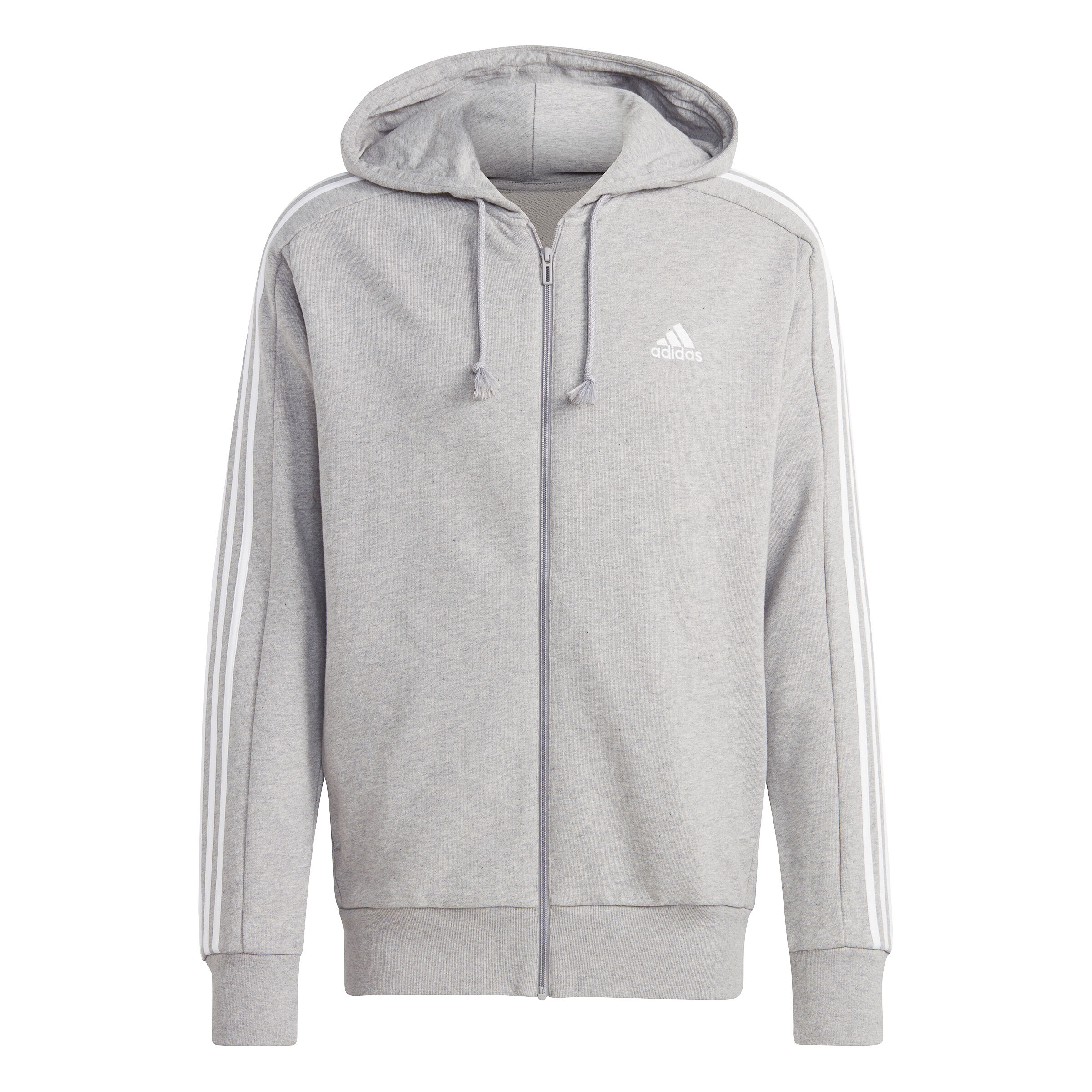 Essentials French Terry 3 Stripes Full Zip Hoodie Men Lightgrey White