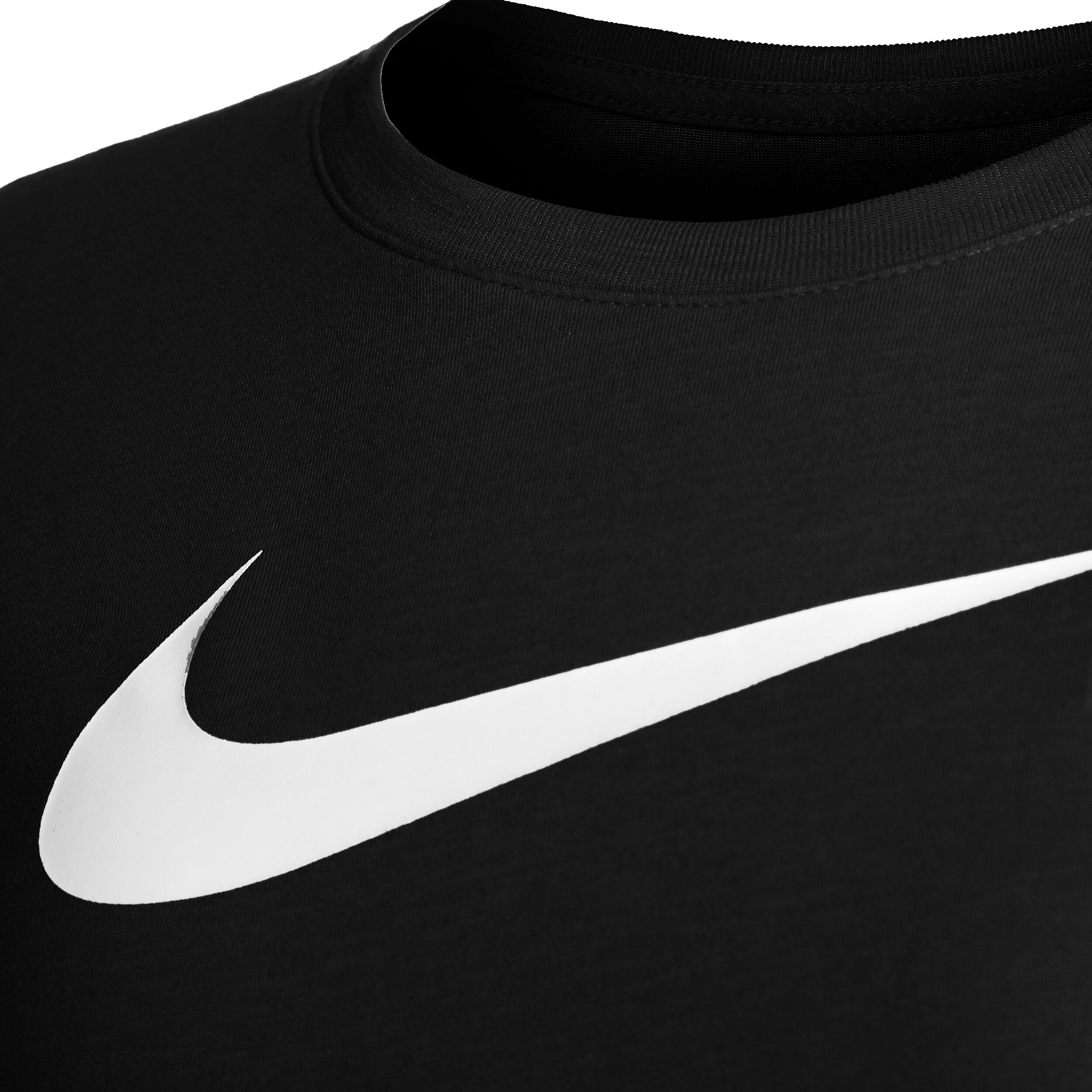 Black nike shirt store with white swoosh