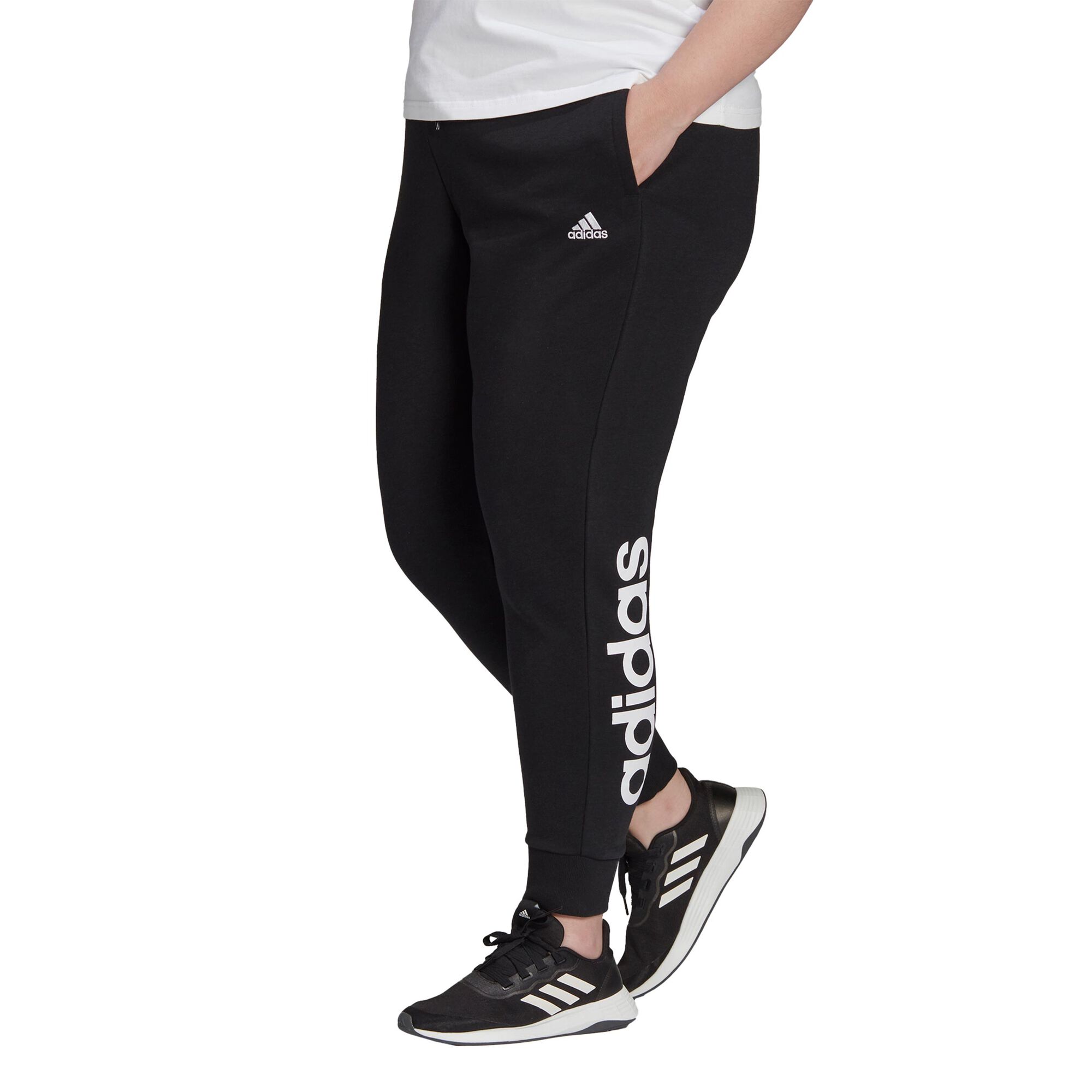 Buy adidas Linear FT Plus Size Training Pants Women Black, White online ...