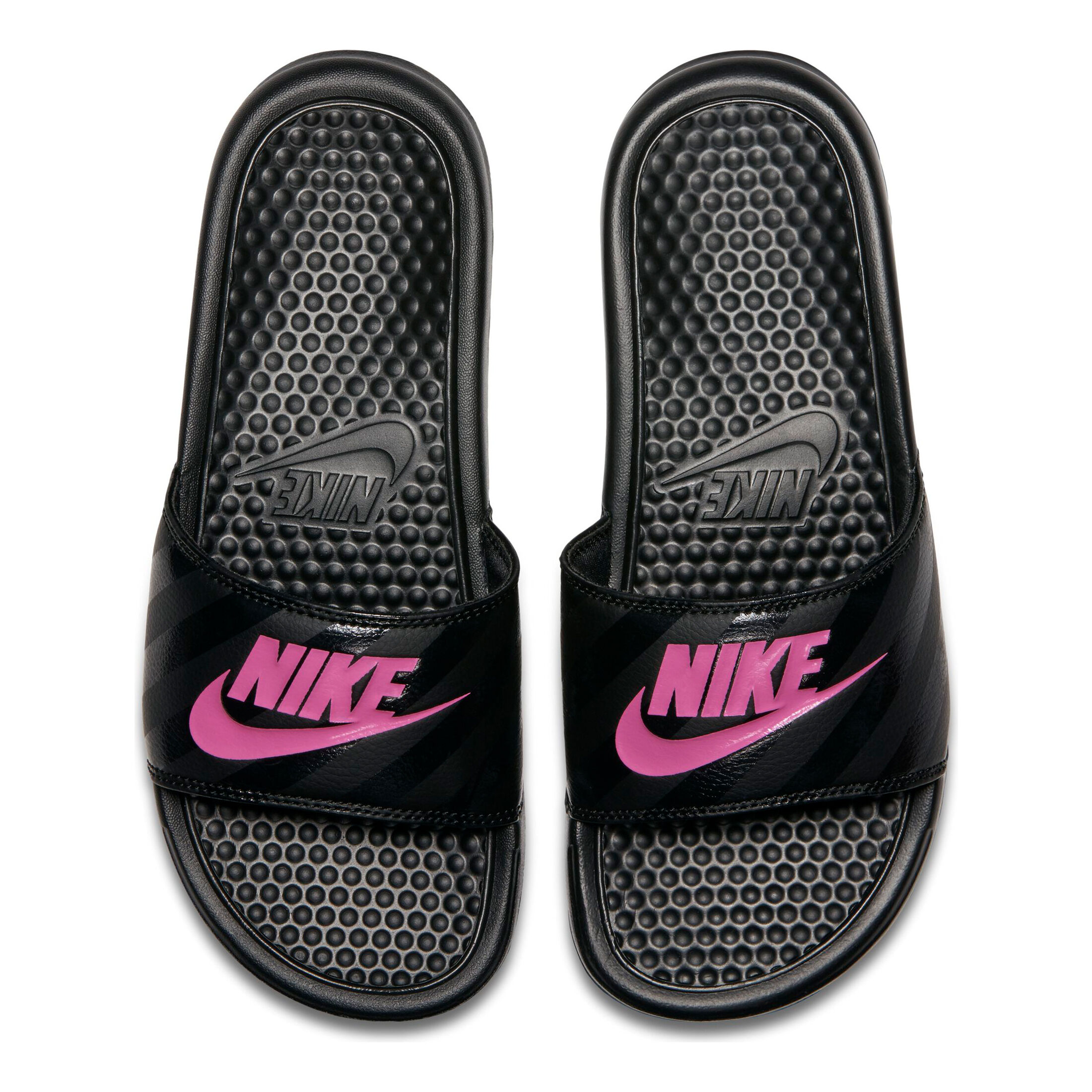 Nike benassi slides hotsell pink and black
