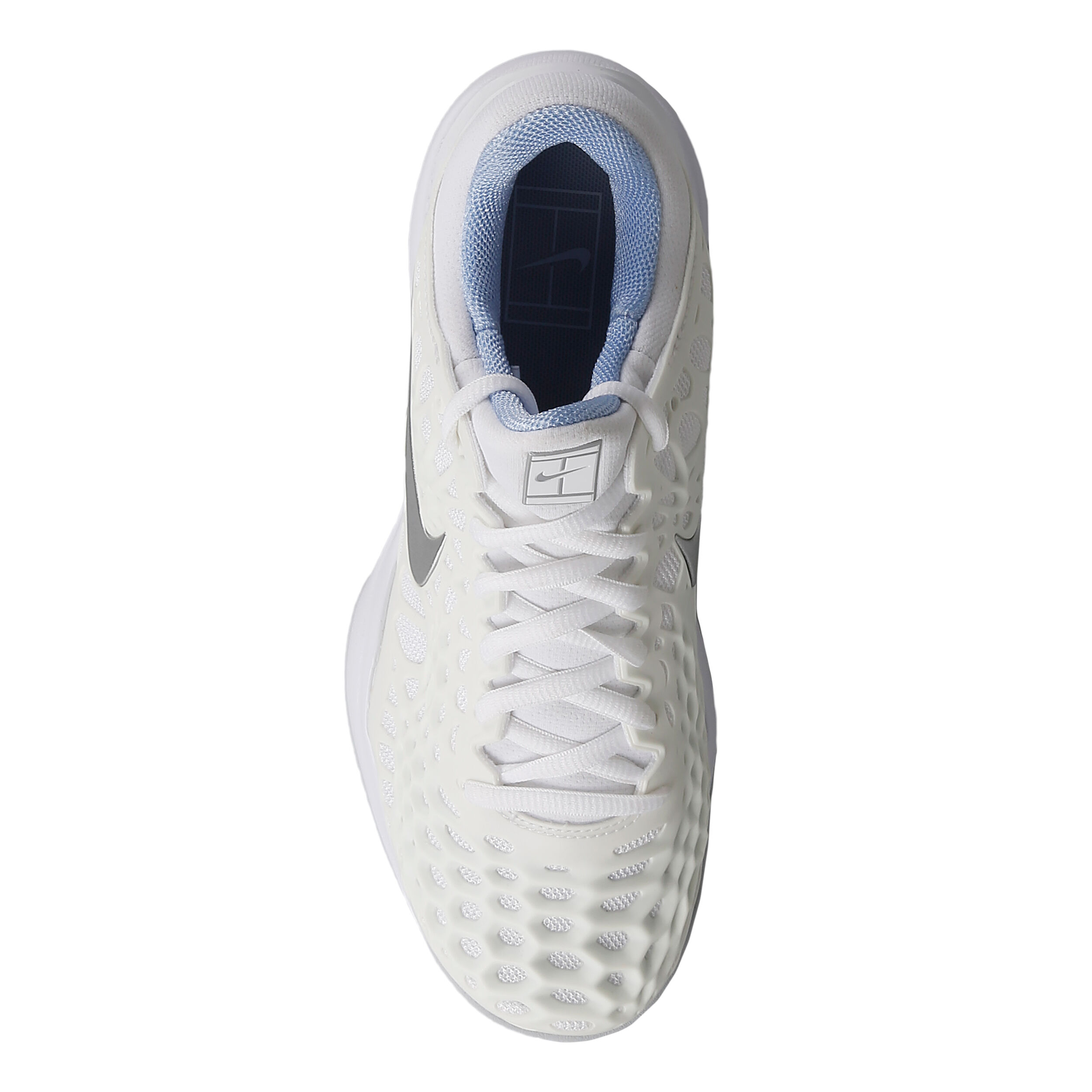 Nike women's zoom cage 3 tennis shoes white and metallic silver hot sale