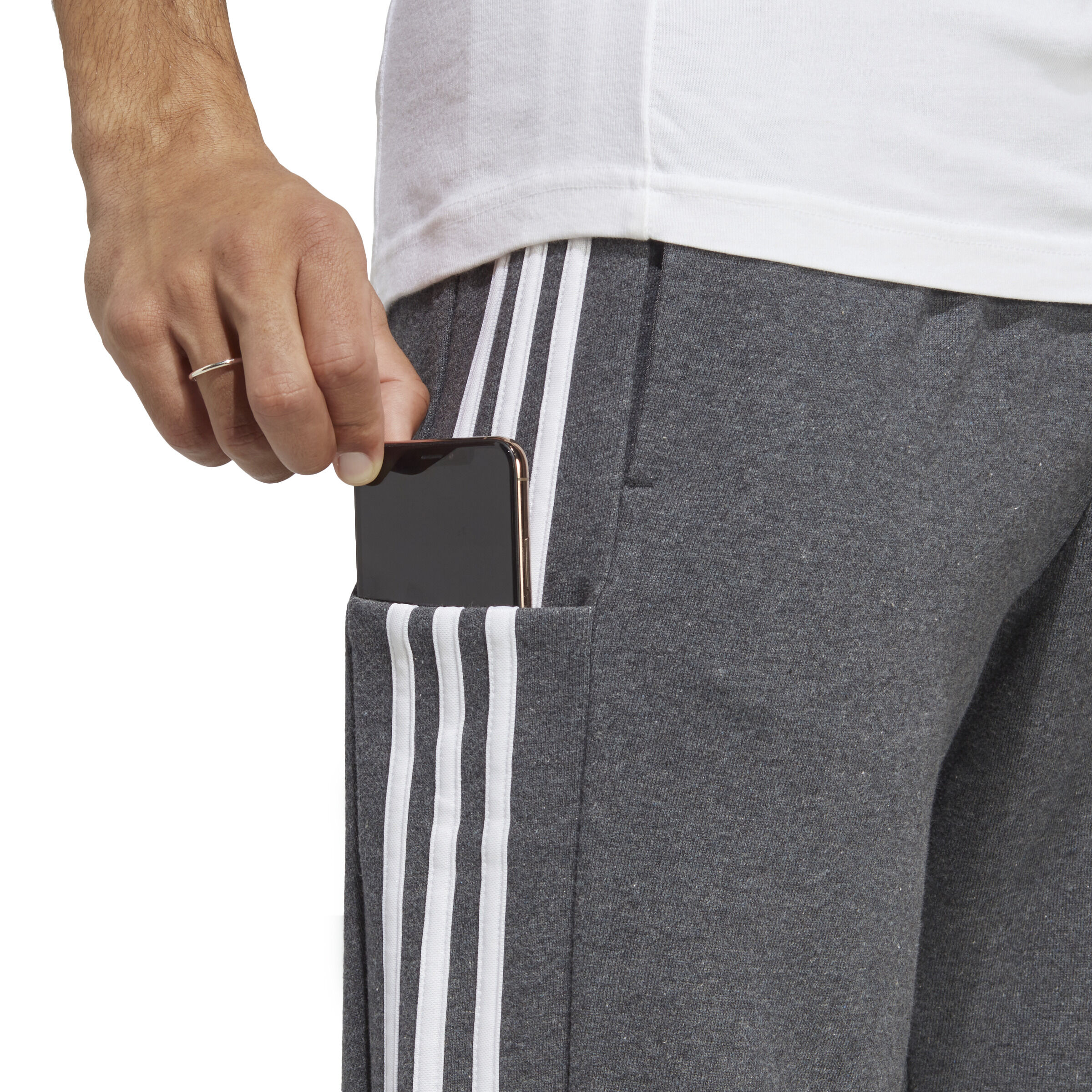 Essentials French Terry Tapered Cuff 3 Stripes Training Pants Men Grey White
