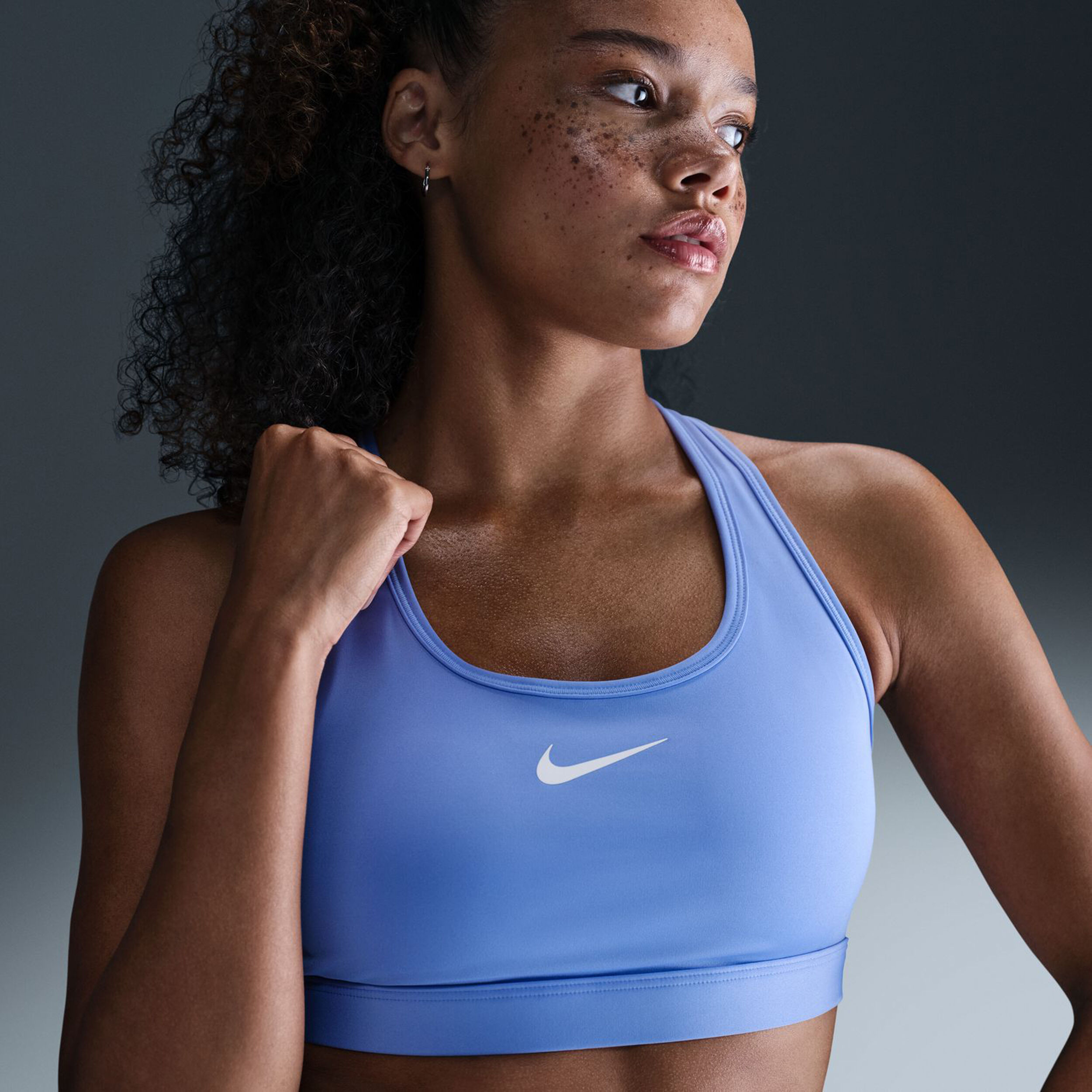 Swoosh Medium Support Sports Bras Women Light Blue White