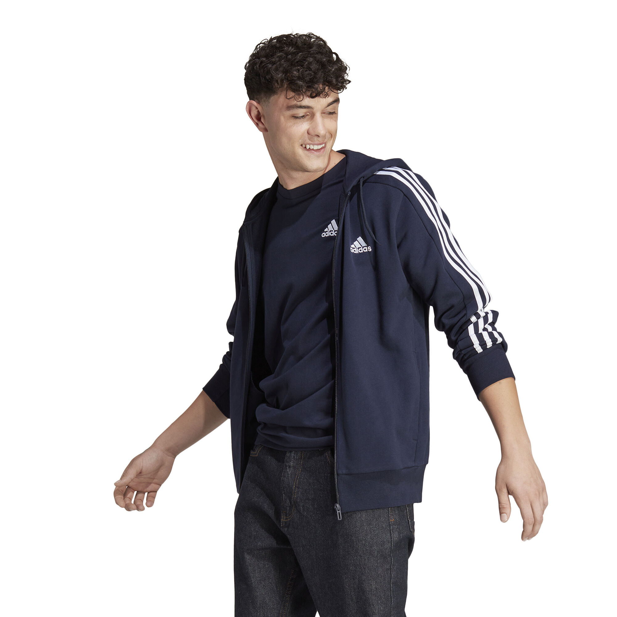 adidas Essentials French Terry 3-Stripes Full-Zip Hoodie Men Dark